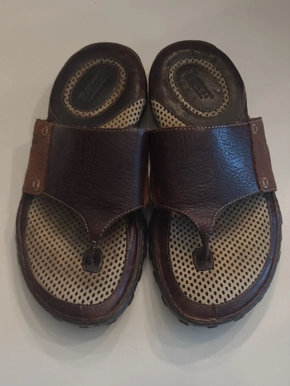 Born Pebbled Leather Slide On Sandals Perforated Footbed Rubber Traction Sole
